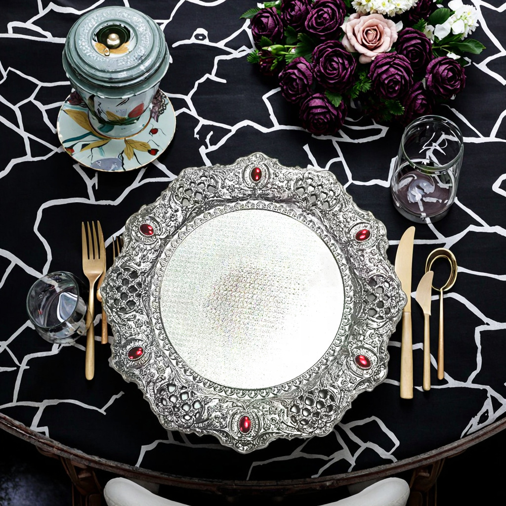 Fábrica de comercio exterior transfronterizo placas de cargador huecas gemas almohadillas de encaje restaurante hotel fiesta de boda