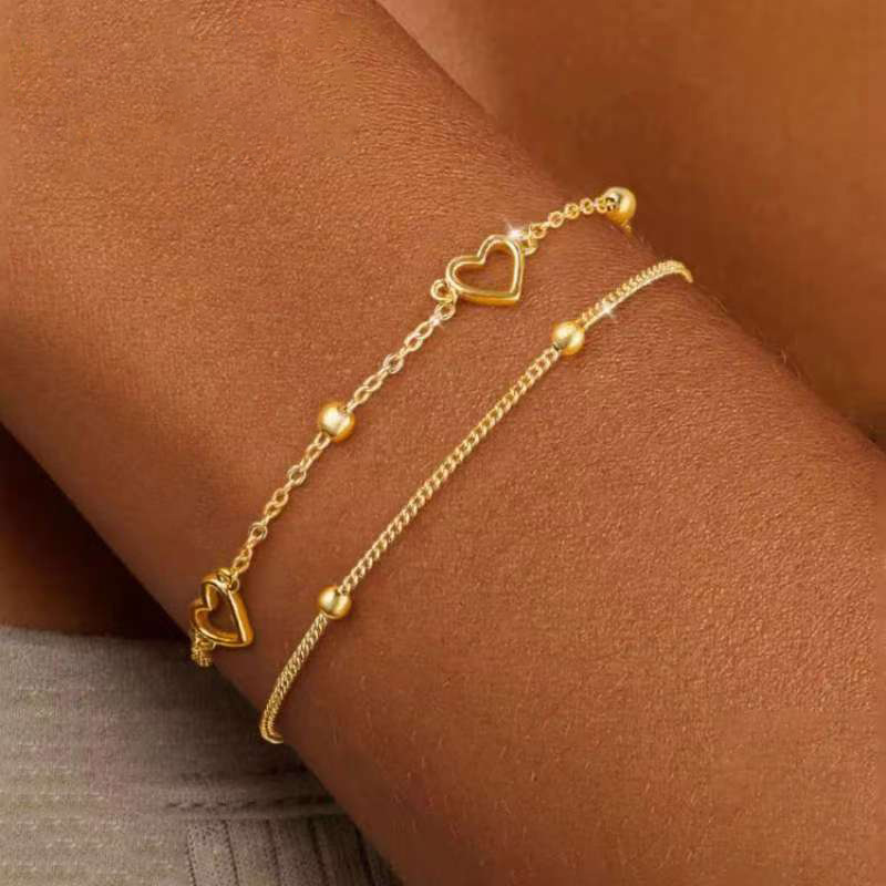 European and American Ins Exquisite High-End Heart Bracelet for Women Double-Layer Elegant Cold Style Clip Bead Chain Alloy Heart-Shaped Bracelet
