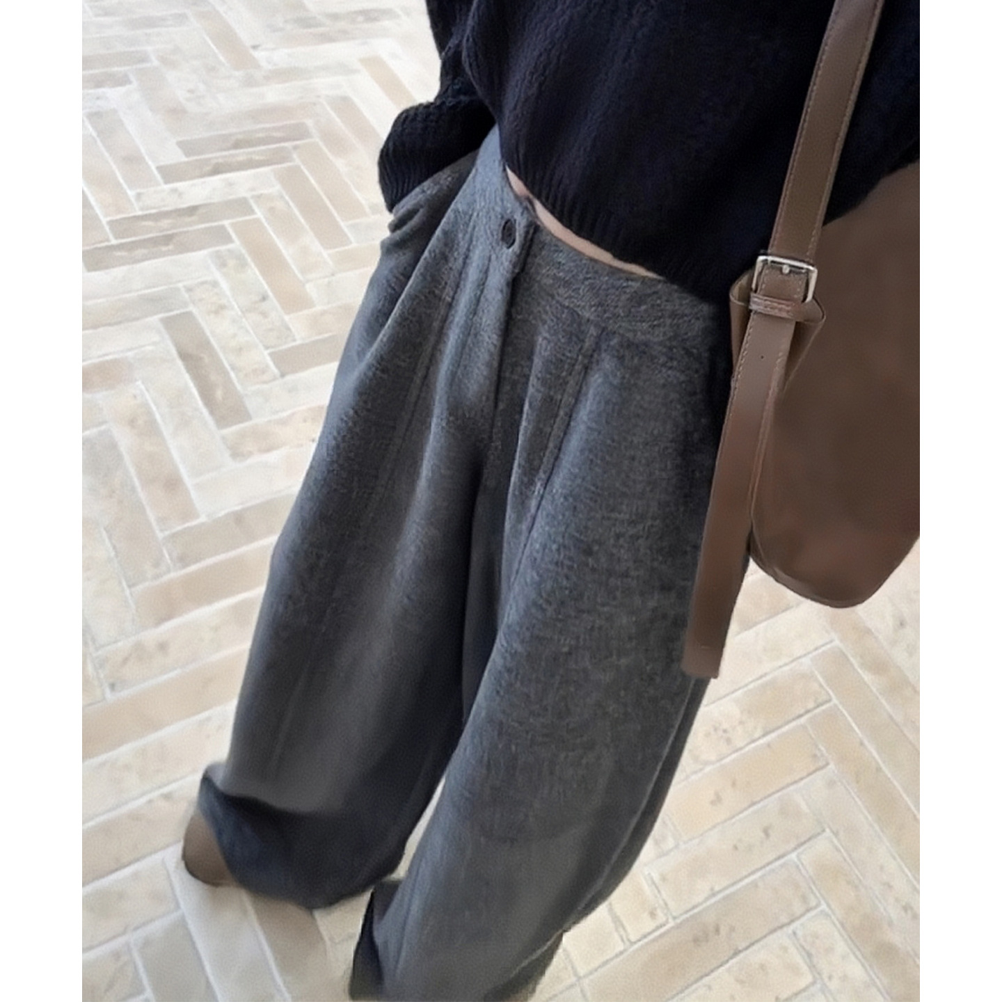 Gray Pants Winter Thickened Women's Woolen Pants 2025 New Pear-Shaped Figure Wide Hips Thick Legs Loose Slimming Wide-Leg Pants