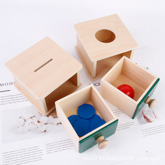 Wooden Round Coin Box for Montessori Drawer Children Montessori Early Education Learning Toy for Toddlers 1-3 Years Old Teaching Aid