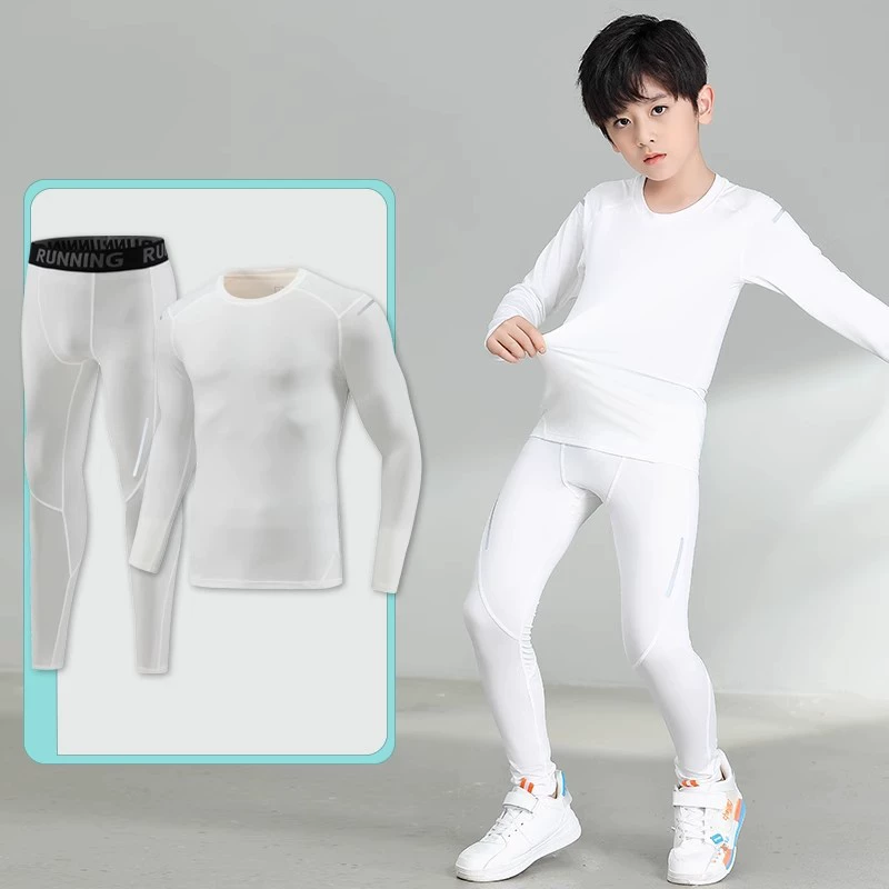 Children's fleece basketball football sports suit for training for gym, quick dry long-sleeve, tight, for running