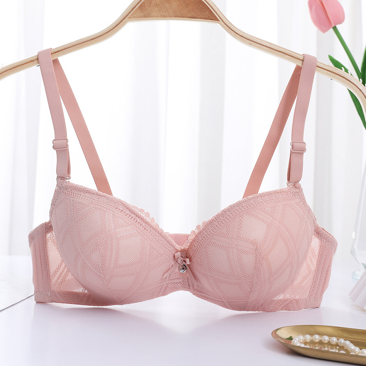 Bra de encaje ajustable en el sitio con anillo de acero, bra de pecho pequeño, bra anti-caída para mujeres del sudeste asiático