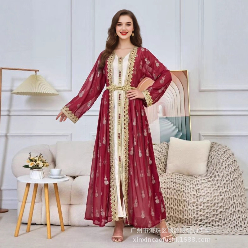 Muslim Clothing Robe Embroidered Chiffon Shirt Cardigan Dress Abaya Plus Size Women's Clothing Autumn Ethnic Muslim Clothing Robe Embroidered Chiffon Shirt Cardigan Dress Abaya Plus Size Women's Clothing Autumn Ethnic
