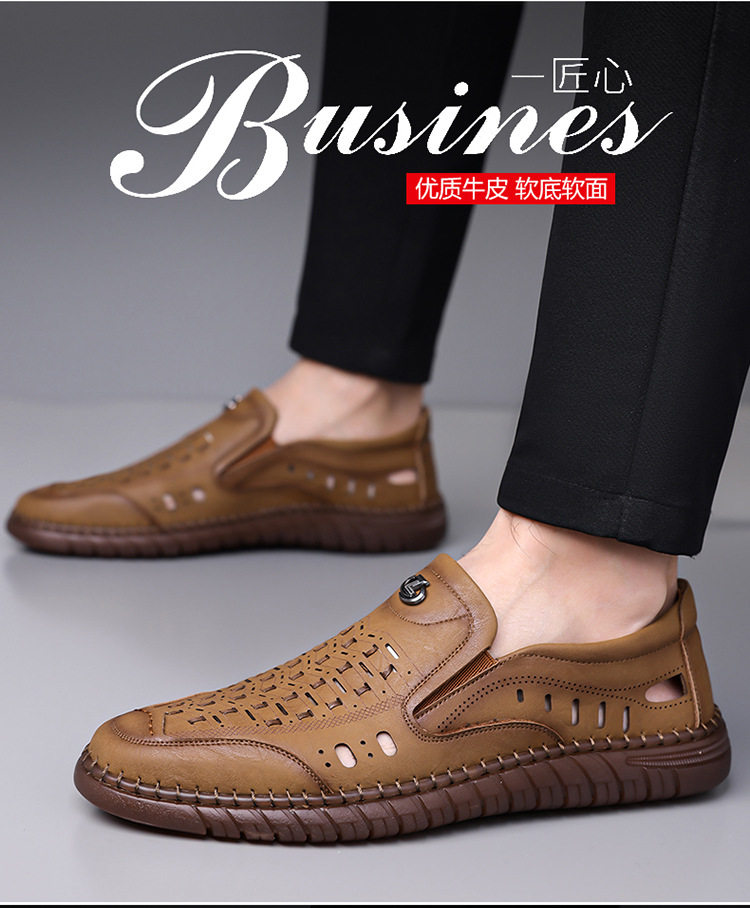 Dép sandal nam da dệt thoáng khí kiểu lười mũi vuông cỡ lớn — Màu kaki, Màu trắng, màu đen chi tiết 4