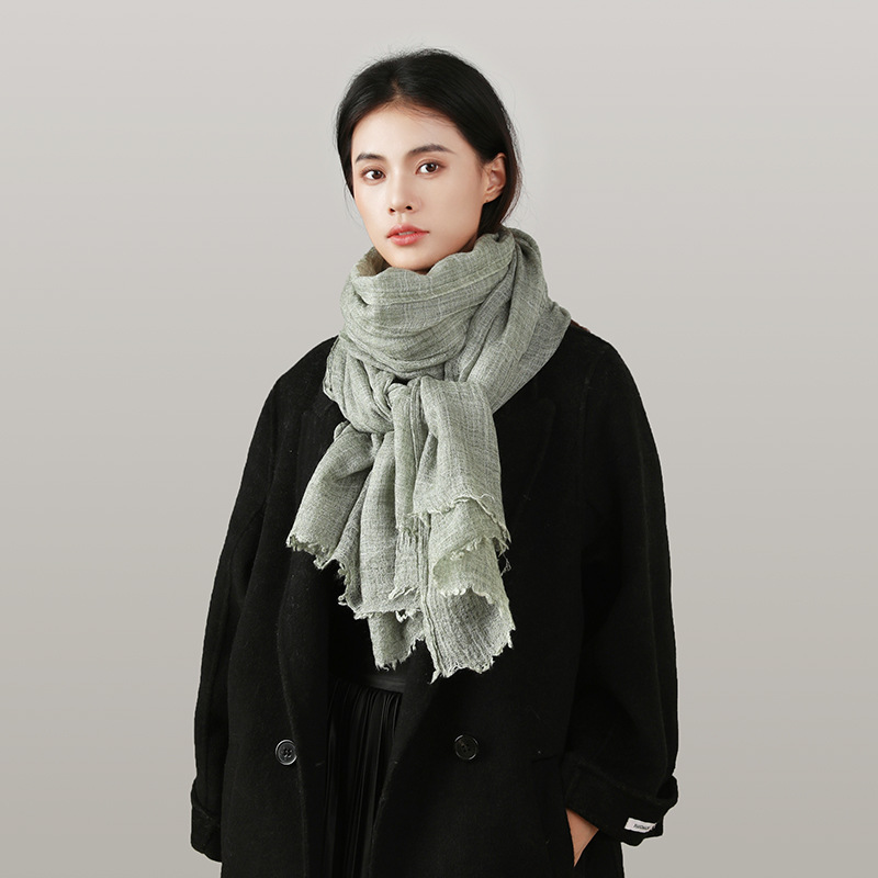 Bufanda transfronteriza de algodón y lino Amazon mismo color sólido estilo estilo literario chal femenino todo fósforo cálido comercio exterior bufanda de lana
