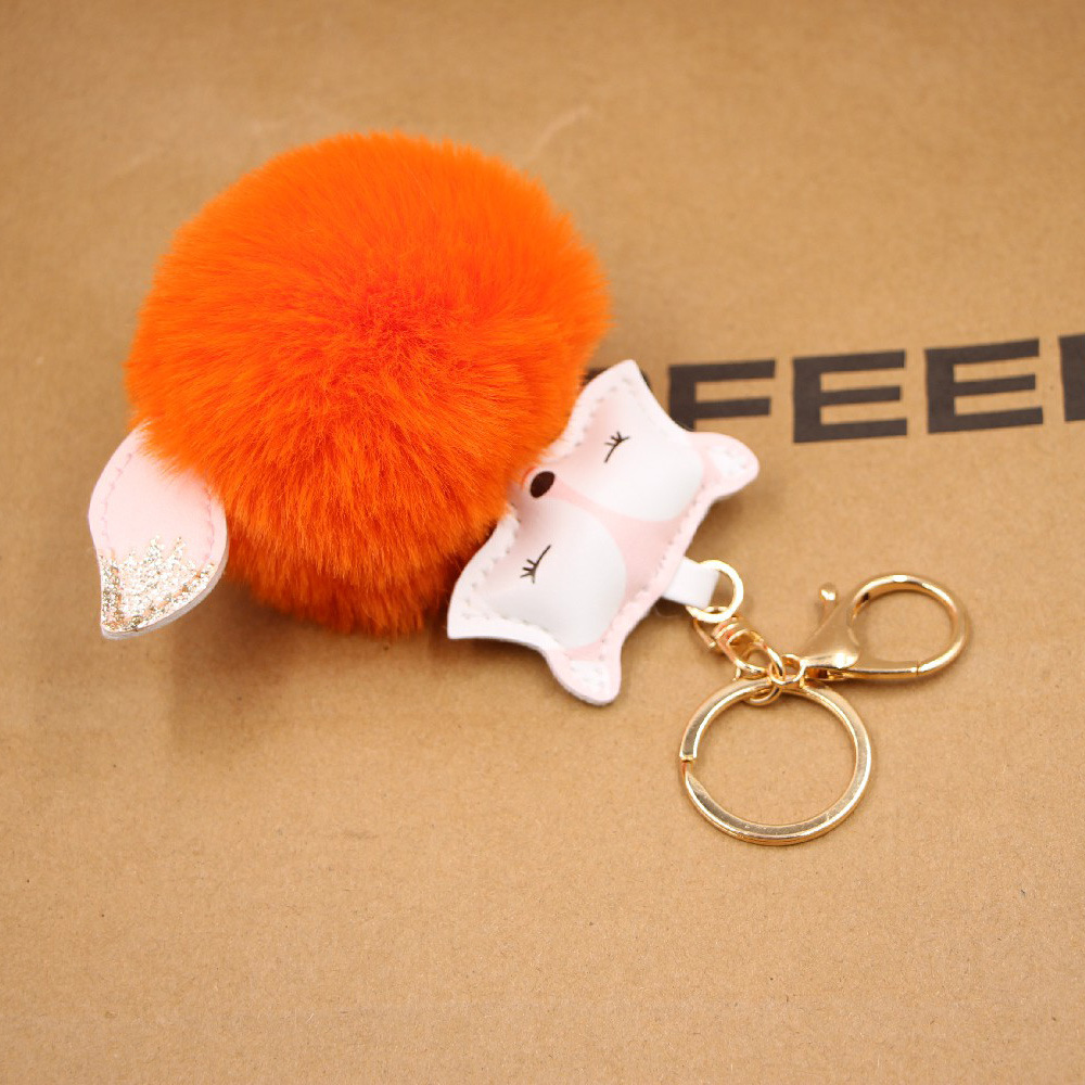 New Product Fox Pu Leather Plush Bag Keychain Fox Head Doll Toy Fur Ball School Bag Pendant Pendant display picture 4