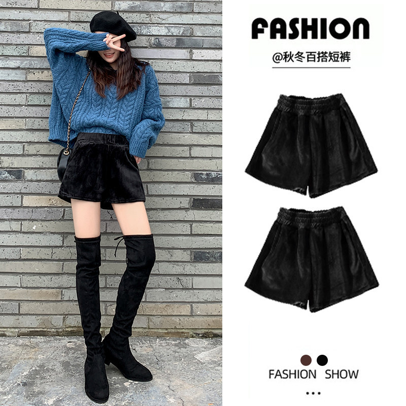Black sexy shorts for women, suitable for outdoor wear in autumn and winter, 2026 new style, fleece-lined, high-waisted, petite size, gold velvet leggings Black sexy shorts for women, suitable for outdoor wear in autumn and winter, 2026 new style, fleece-lined, high-waisted, petite size, gold velvet leggings