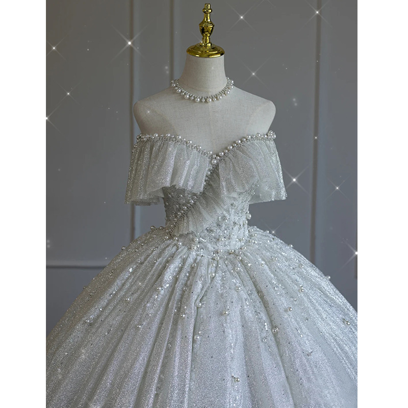 Vestido de novia ligero estilo francés de un solo hombro, modelo 2026, con cola larga para novias embarazadas, vestido de novia de talla grande con cintura alta D85.