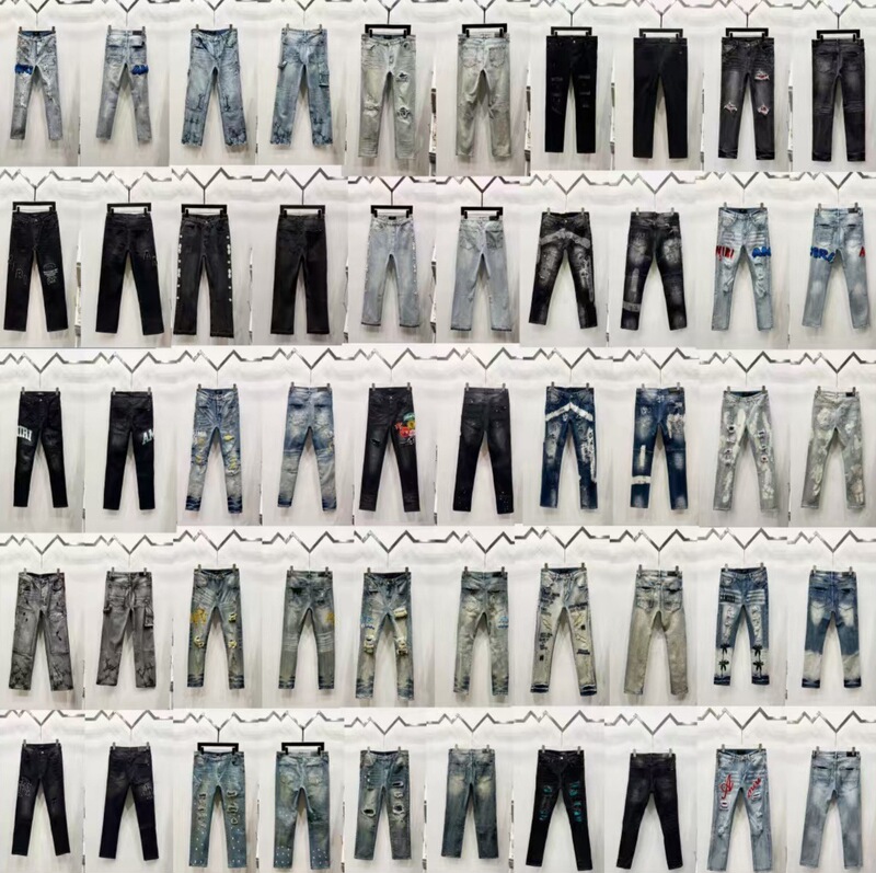 Cross-Border High Version Correct Exclusive Trendy Brand Amiri Heavy Craftsmanship Washed Ripped High Street Embroidered Unisex Jeans