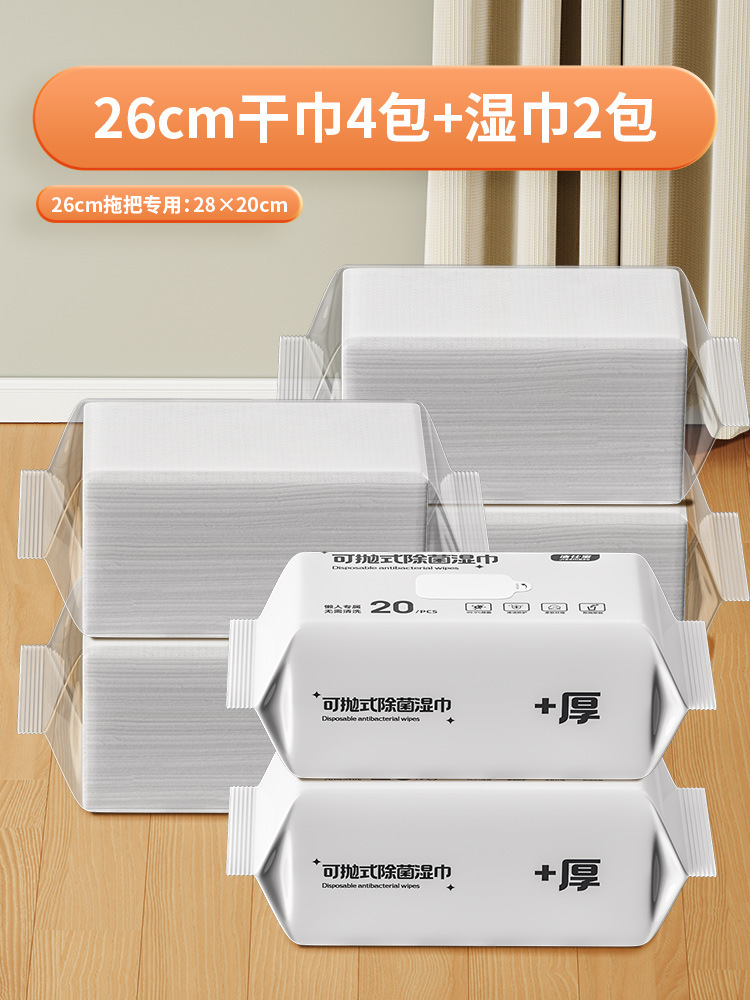 [대걸레 없음] 26CM 먼지 제거 건조 물티슈 4팩 + 살균 물티슈 2팩/120매