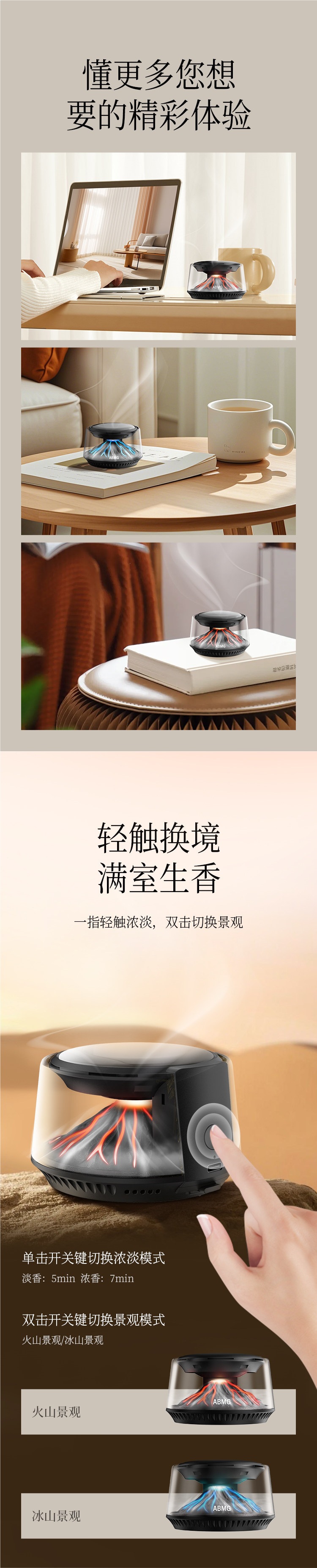 Abmg's First-Of-Its-Kind Volcano/Iceberg Cloud View Car Fragrance Diffuser, High-End Car Perfume, Car Decoration Accessory