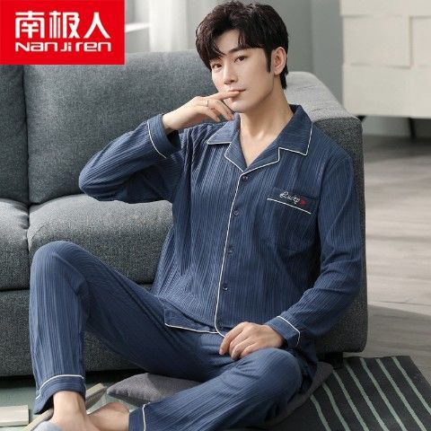 Pijamas de los hombres manga larga 100% algodón primavera, otoño e invierno algodón flojo más tamaño traje desgaste del hogar