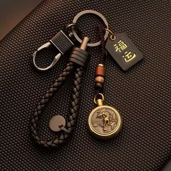 カップルの車のキーホルダー黄銅十二生肖のキーホルダーの手作りのペンダントの復古的なアイデアはお金のハンドルを回します。|undefined