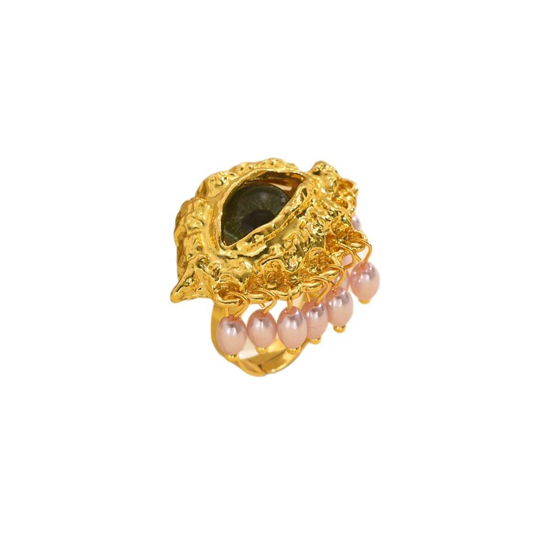 悪魔の目の真珠のフリンジの指輪の女性の大衆の高級感の軽豪華な中古の個性の誇張する潮流の口の指輪|undefined