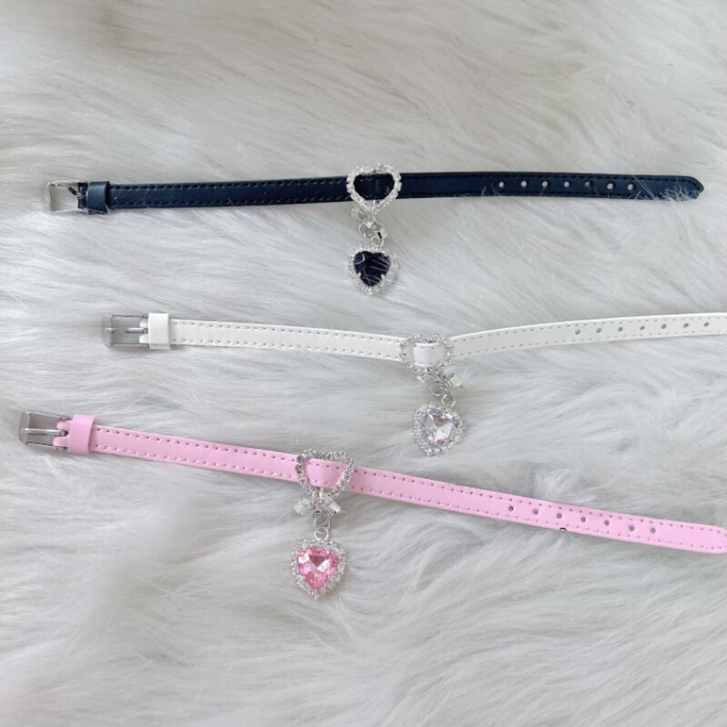 Japanese Y2K Sweet Cool Spicy Girl Millennial Style Niche Design Leather Bracelet with Bowknot Heart Rhinestone Pendant Bracelet