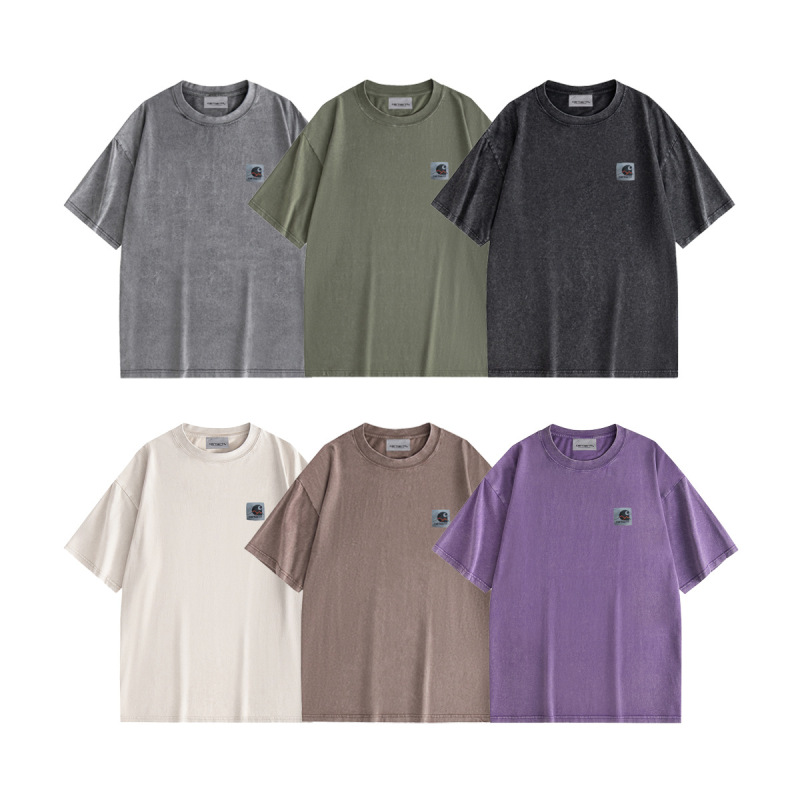 Cross-Border Carhartt New Trendy Brand Pure Cotton Short-Sleeved Men's and Women's Couple Casual Washed Badge Carhartt T-Shirt