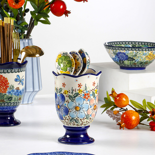 Polish Style Ceramic Chopsticks Holder Creative Underglaze Color Hand-painted Kitchen Tool Storage Jar High Color Value Countertop Tool Holder