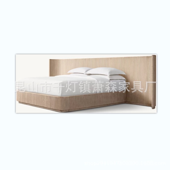 Rh Solid Wood American Country-Style Retro Bedroom Double Bed Modern Simple Large Wooden Bed Villa Master Bedroom Wedding Bed 1.8m