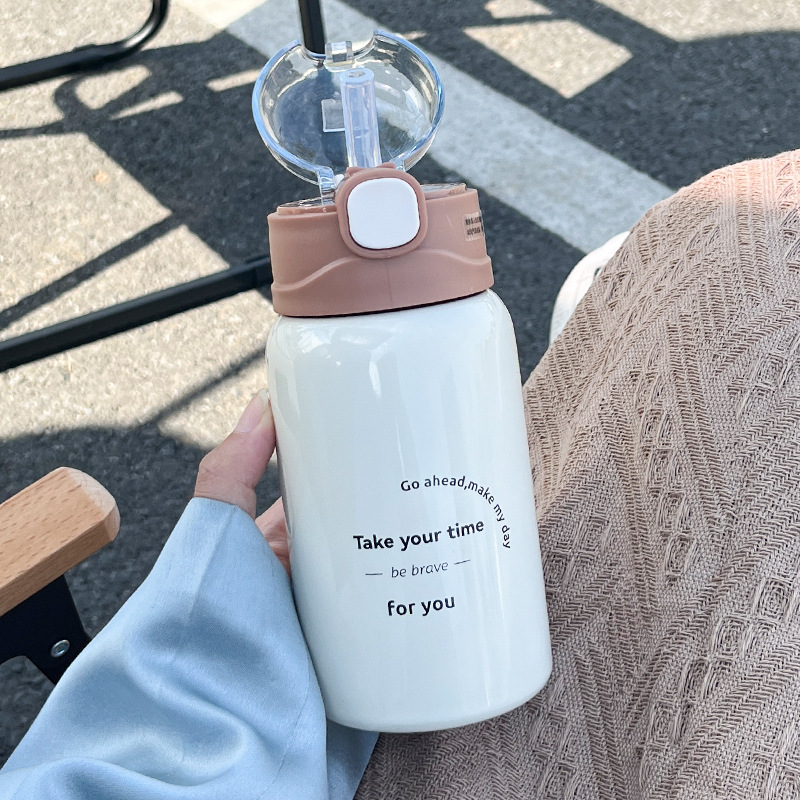 簡約保溫杯女士帶吸管高顏值ins風304不鏽鋼水杯網紅兒童學生杯子
