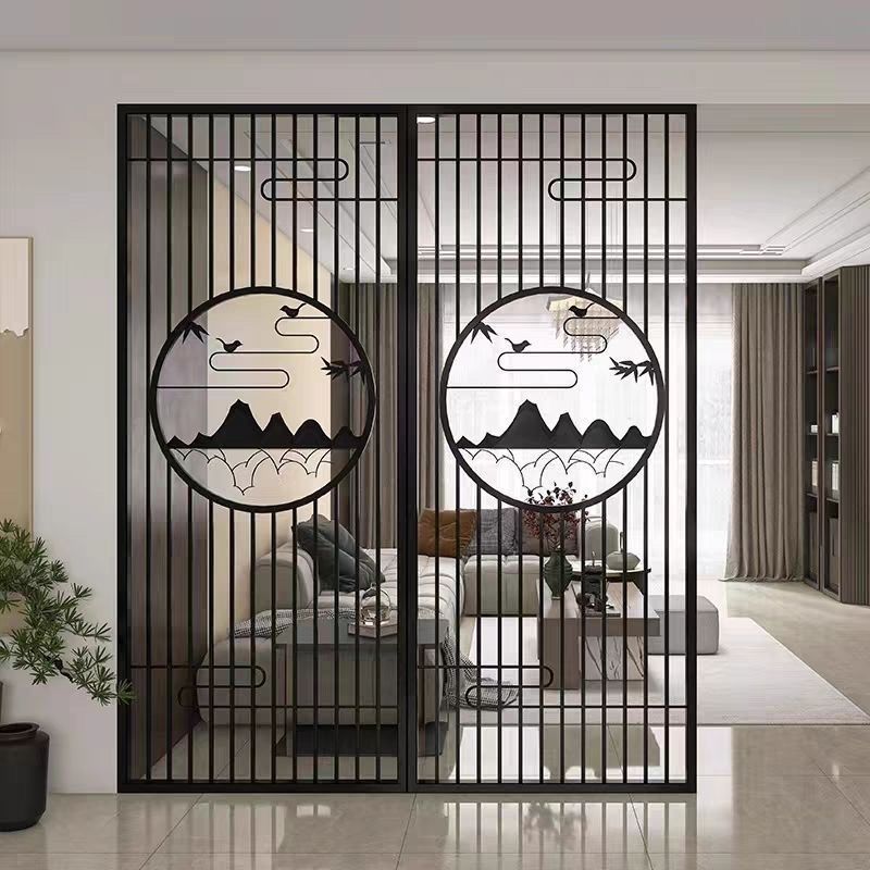不锈钢金属入户客厅铁艺屏风隔断简约现代办公室花格镂空装饰