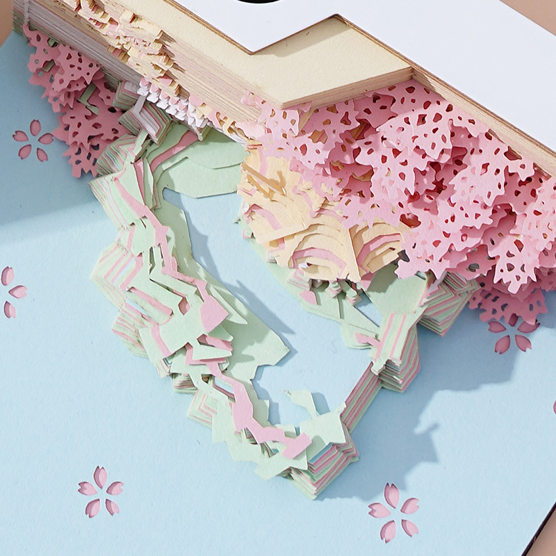Talla de papel 3D Peach Blossom Island Notas tridimensionales de estilo nacional, artículos de arte de alto valor, notas adhesivas lindas, el calendario se puede romper a mano
