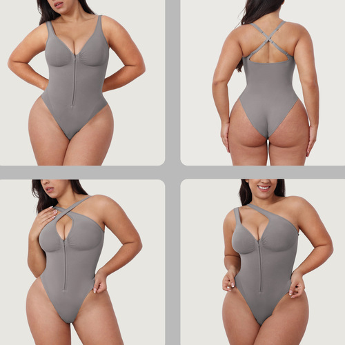 Body Shaping Bodysuit with Seamless Shaping, Strong Ab-Support Straps, Zipper Back Bodycon Bralette, Reveals Back, Hip Lifting Bodysuit