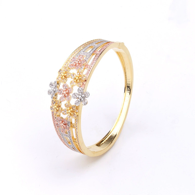 Small bracelet, ring, three colors, micro incrustation, flowered, wholesale