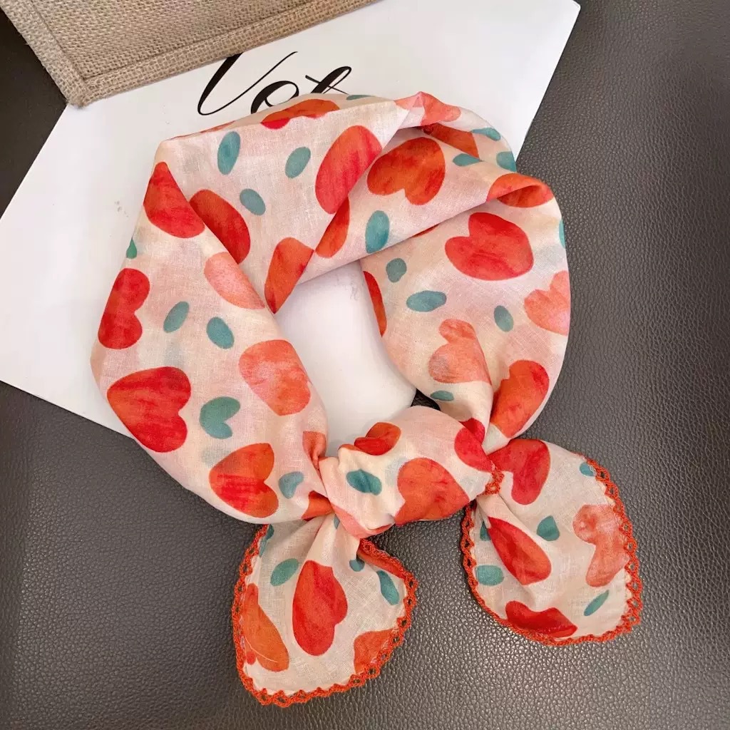 70 코튼 스퀘어 스카프-러브 오렌지 레드