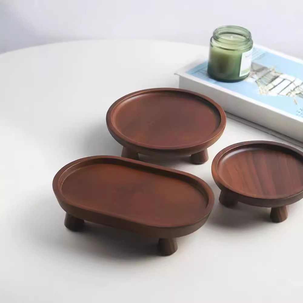 bandeja de madera ovalada taza de té estante de almacenamiento creativo de pies altos bandeja aromática doméstica