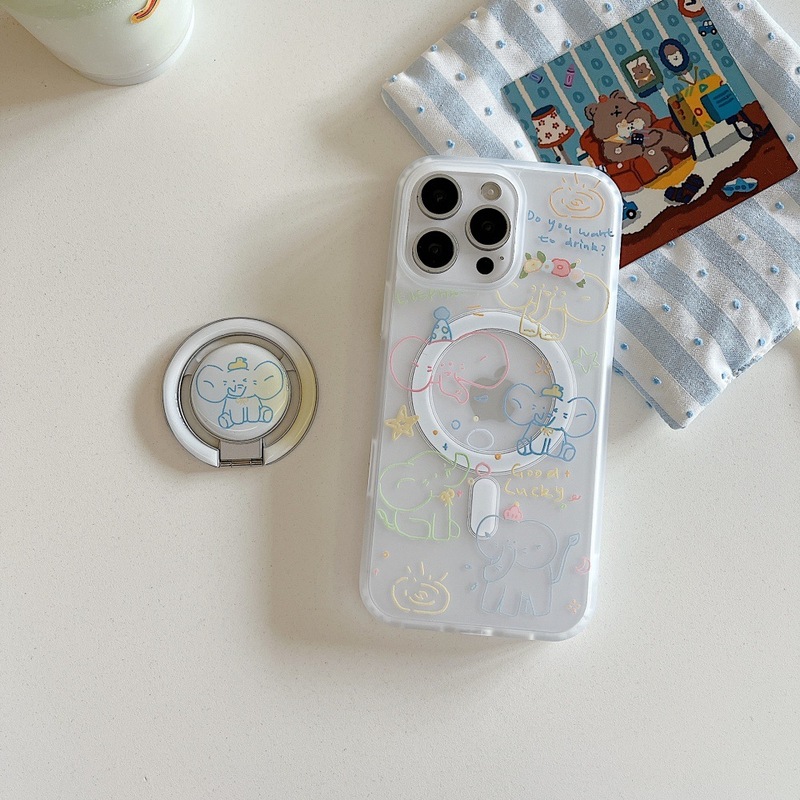 彩线条大象肤感手机壳适用苹果16/15PRO磁吸支架iPhone14/13P卡通|undefined