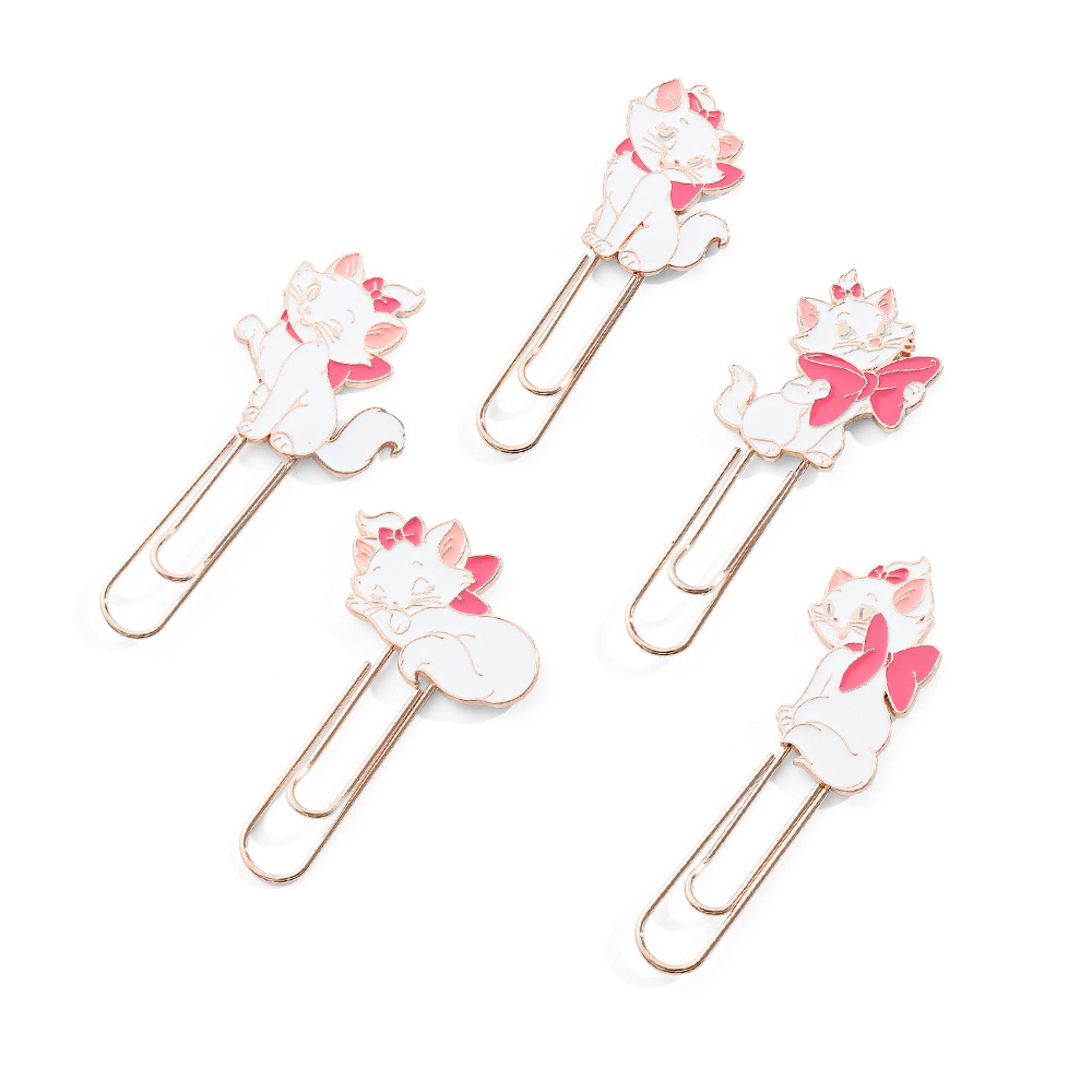 Caricatura encantadora marie gatos marcadores marie clips pequeños marcadores carpeta de libros marcadores de insignia de metal creativos