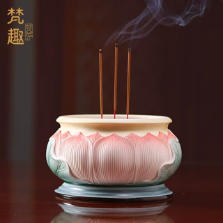 陶瓷浮雕莲花供佛香炉上香家用供奉室内佛堂佛具香薰炉线香立香炉