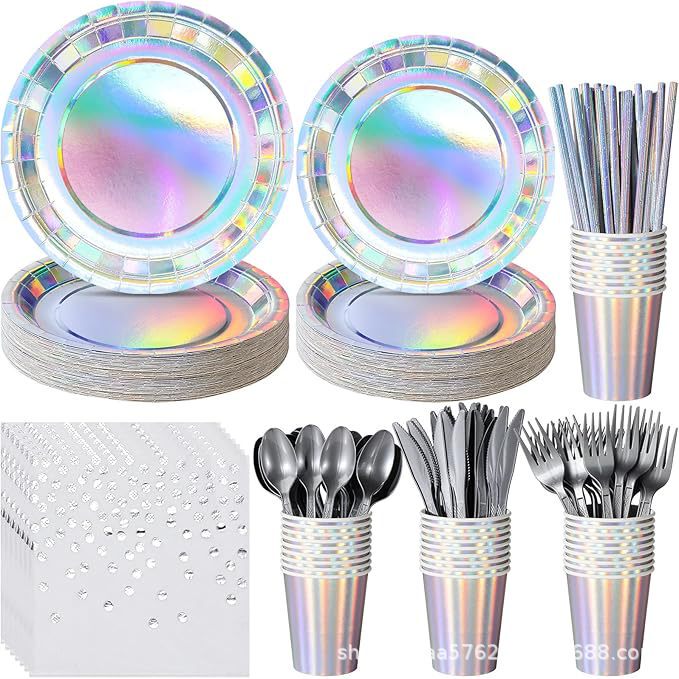 Colorful Laser Disposable Paper Plates and Cups Birthday Party Paper Tableware Set Colorful Laser for Foreign Trade Colorful Laser Disposable Paper Plates and Cups Birthday Party Paper Tableware Set Colorful Laser for Foreign Trade