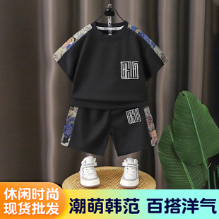 2025 Summer National Style Boys Short-Sleeved Suit New Casual Embroidered Two-Piece Set Baby Short-Sleeved Children's Clothing