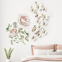 新FX-F302+桃花白蝴蝶 粉色玫瑰花立體蝴蝶DIY家居牆面裝飾牆貼紙
