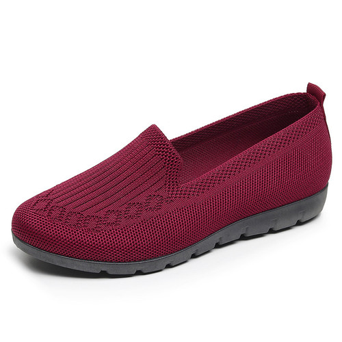 Spring and Summer Old Beijing Fabric Women's Shoes Breathable Flyknit Mesh Surface Non-slip Flat Shoes for Middle-aged and Elderly Mothers, Low Mouth Single Shoes