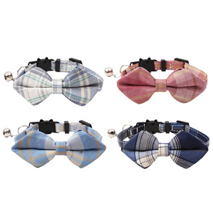 Cross-Border New Product British Jk Style Cat Belt Pet Supplies Cat Collar with Bell Wholesale Manufacturer Direct Sales Plaid