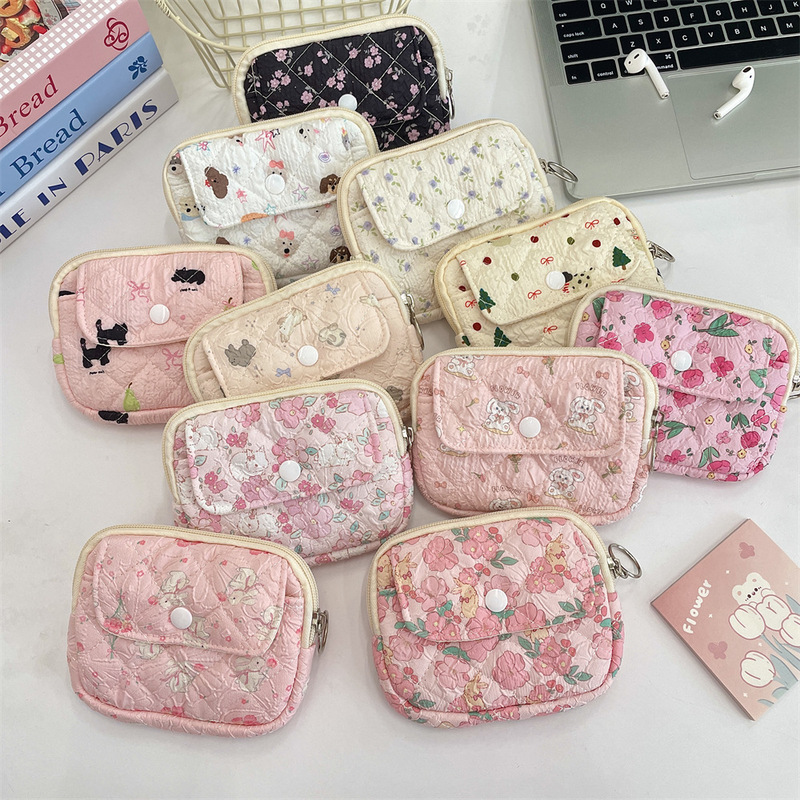 41224【Copyright】Cartoon Floral Multi-Functional Storage Bag, Organizer Bag, Id Card Holder, Key Coin Purse
