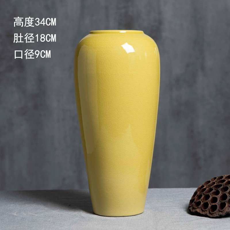 景徳鎮の陶磁器の花瓶の置物の客間の生け花の新しい中国式の玄関の装飾品の花器の復古の太い陶缶の植木鉢|undefined