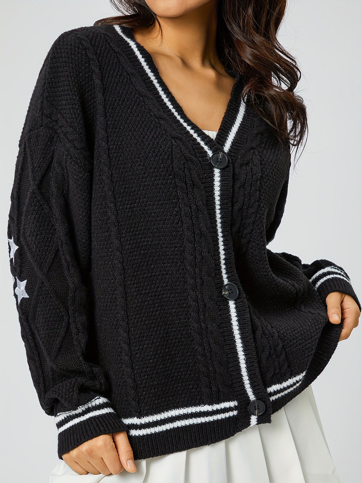 Damen Strickjacke Mit Stickerei Für Herbst Und Winter Leger_voghion.com