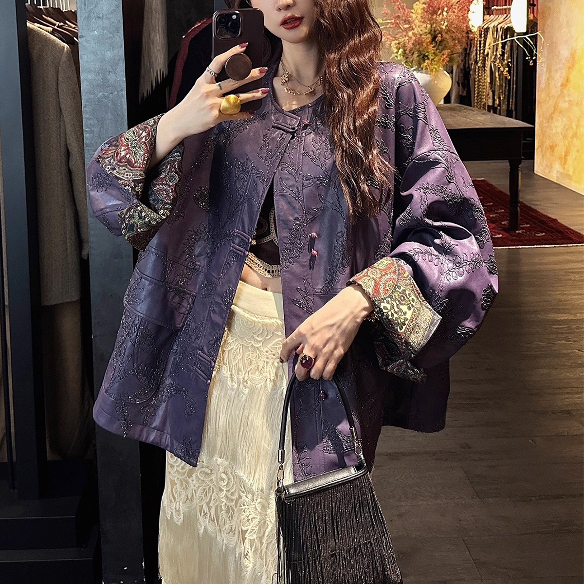 【Star Chaser】New Chinese-Style Leather Jacket for Women 2025 New Retro Super Popular National Style Coat Cool and Stylish Cardigan for Women