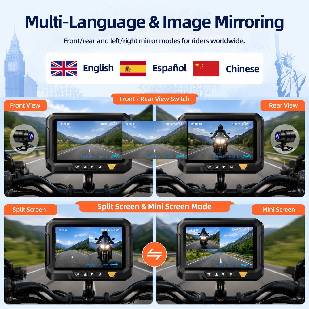 Cross-border motorcycle recorder, high-definition waterproof motorcycle recorder, WiFi connectivity, dual front and rear recording of driving trajectory