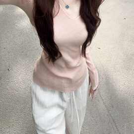 哆哆呀修身针织打底衫女秋冬季2025新款粉色套头毛衣高级内搭长袖