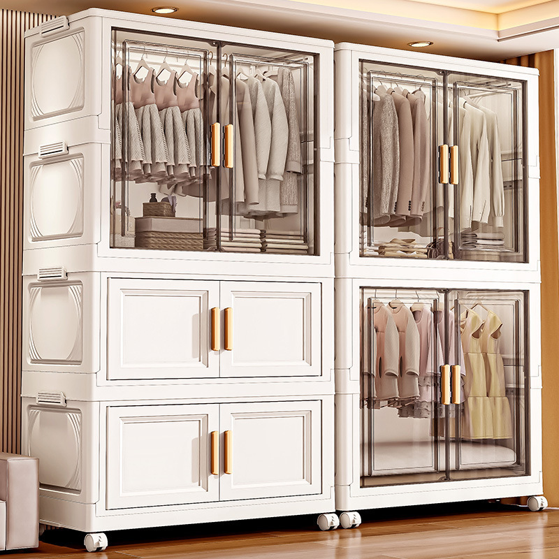 Cross-Border Household Simple Children's Wardrobe Folding Clothing Storage Cabinet Double Door Plastic Cabinet Bedroom Storage Cabinet