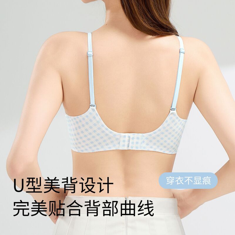 夏超薄型チェック柄アイスシルククールシームレス下着女性の小さな胸プッシュアップサポートリムなし通気性スリングブラジャー|undefined