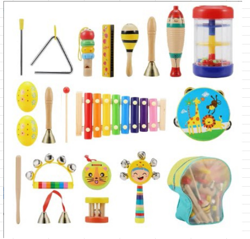 Set de Instrumentos de Percusión Orff de Madera, Educativo, Estimulación Sensorial, para Bebés y Jardín de Infantes