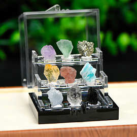 9种材质混合套盒天然水晶原石矿石标本地质科普教学材料摆件批发