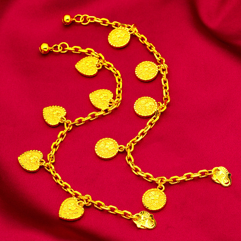 Vietnamese Sand Gold Women's Love Piece Cross Chain Disc Bracelet Wholesale Cross-Border Amazon Love Piece Bracelet