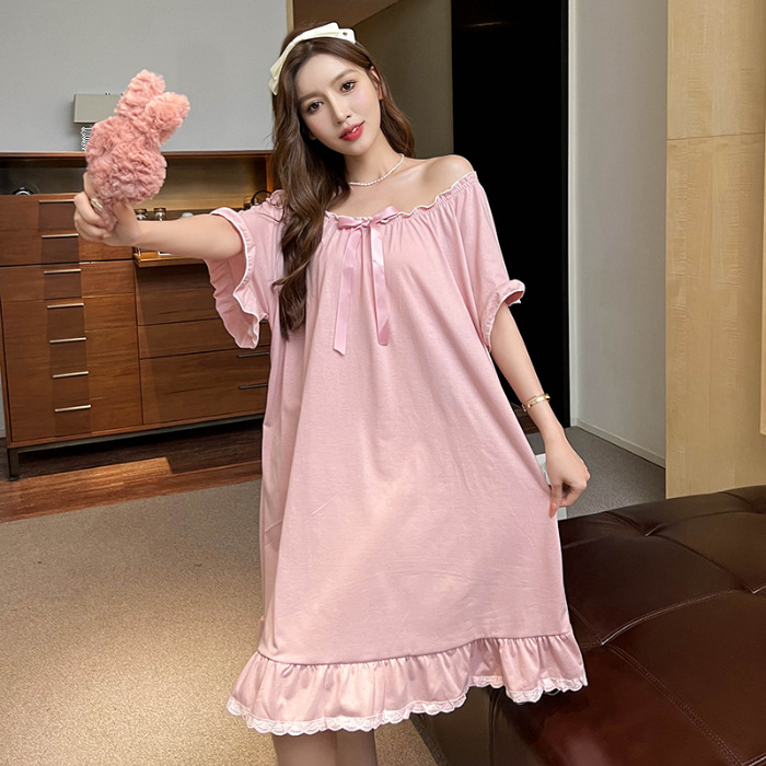 Pijamas de verano de las mujeres camisón dulce estilo princesa estilo japonés estudiante en línea rojo suelto adelgazamiento estilo coreano homewear de longitud media