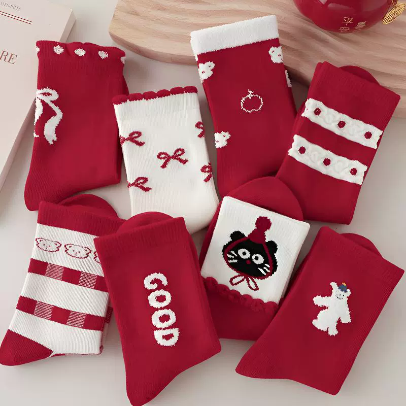 Женские носки Осень зима красный бант средние носки праздничный дамы вонючие носки новогодние носки приливы носки оптом